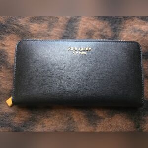 Kate Spade Black Zip Wallet with Gold Accents
